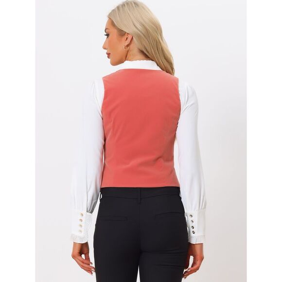 Velvet Suit Waistcoat Retro Sleeveless Steampunk Blazer Dressy Vest Pink - Picture 3 of 5